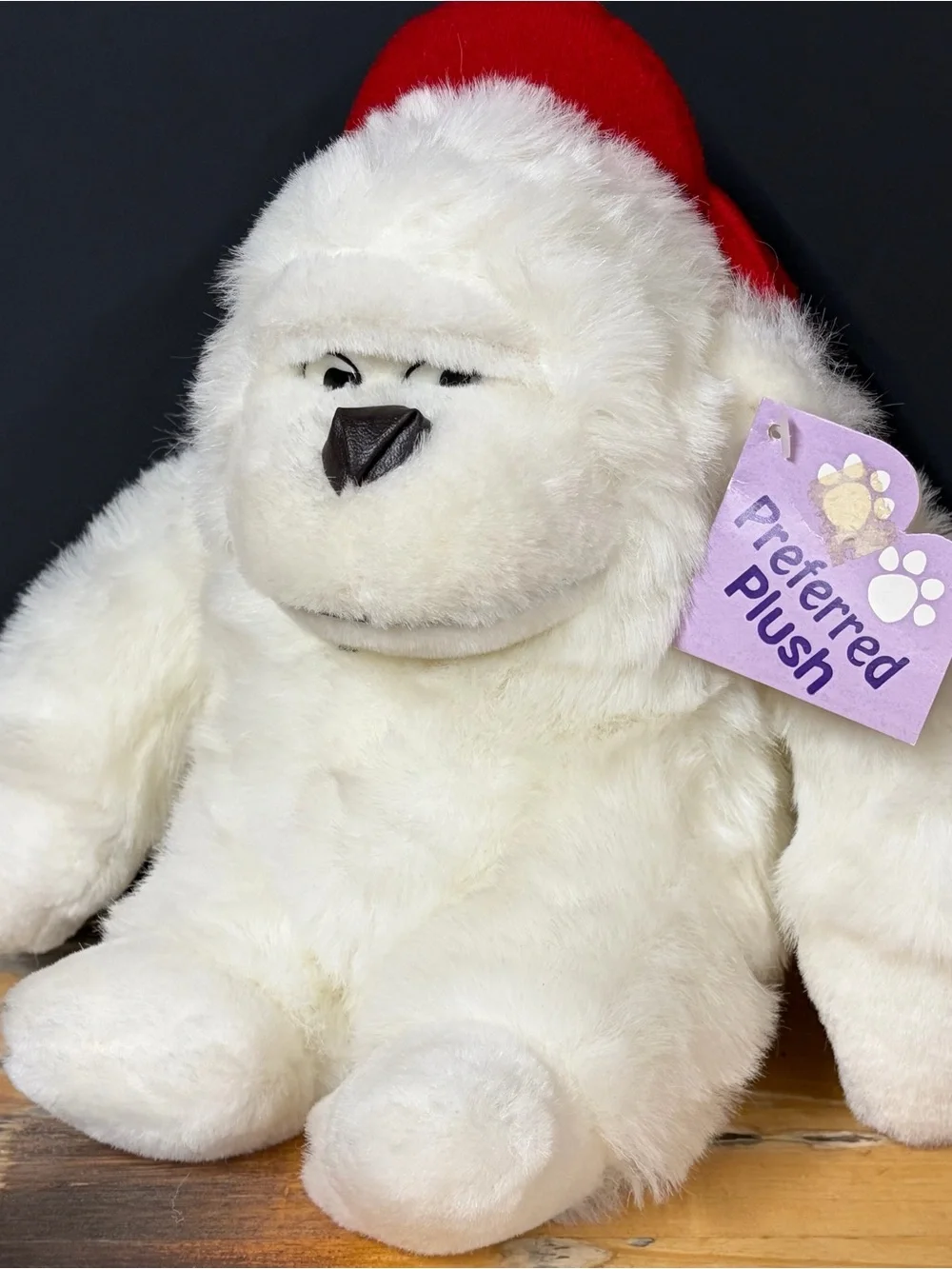 Vintage Brown & White Gorilla Side Eyes Plush Stuffed Animal Holding Banana RARE